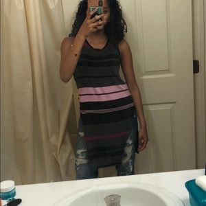 Long black striped tunic with high side slits